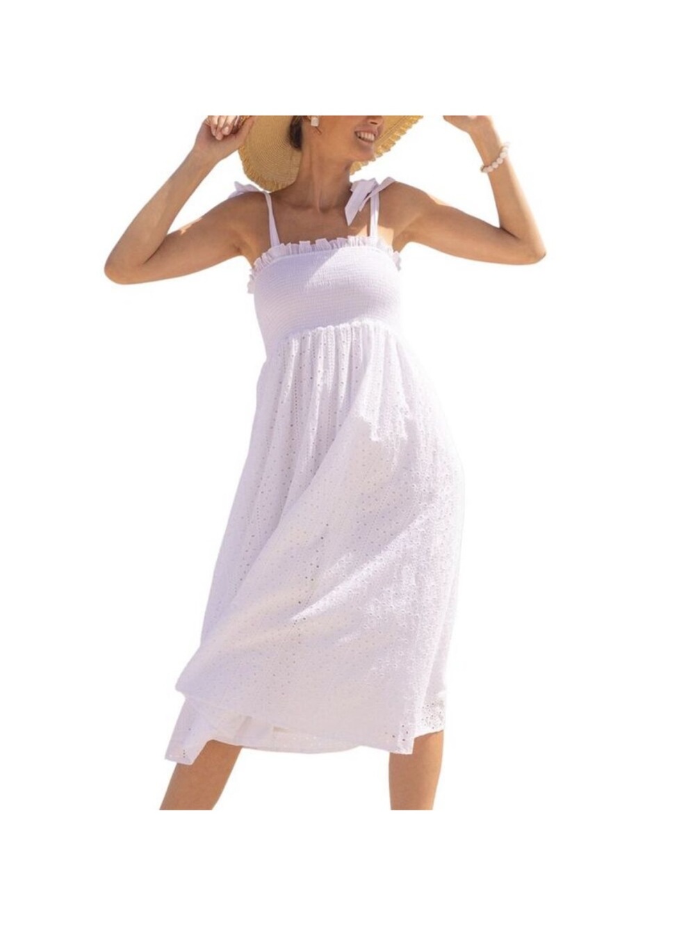 Cabana Life White Eyelet Smocked Midi Sundress